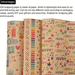 3pcs Birthday Wrapping Paper Sheet Happy Birthday Patterns Gift Wrap 50x71cm