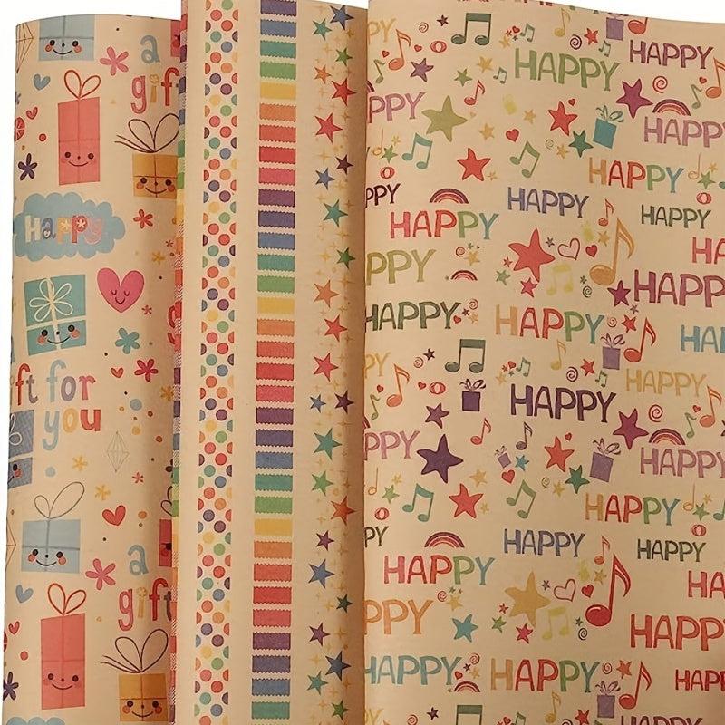3pcs Birthday Wrapping Paper Sheet Happy Birthday Patterns Gift Wrap 50x71cm
