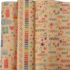 3pcs Birthday Wrapping Paper Sheet Happy Birthday Patterns Gift Wrap 50x71cm