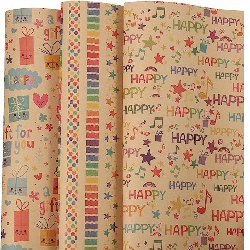 3pcs Birthday Wrapping Paper Sheet Happy Birthday Patterns Gift Wrap 50x71cm