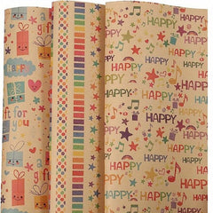 3pcs Birthday Wrapping Paper Sheet Happy Birthday Patterns Gift Wrap 50x71cm