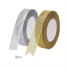 Golden & Silvery Gift Wrapping Ribbon Holiday Decoration Christmas Gift