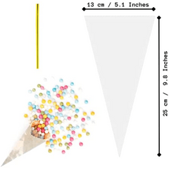 100pcs Cellophane Bags 13 Crystal Clean Sweet Cone Bags With Twist Ties