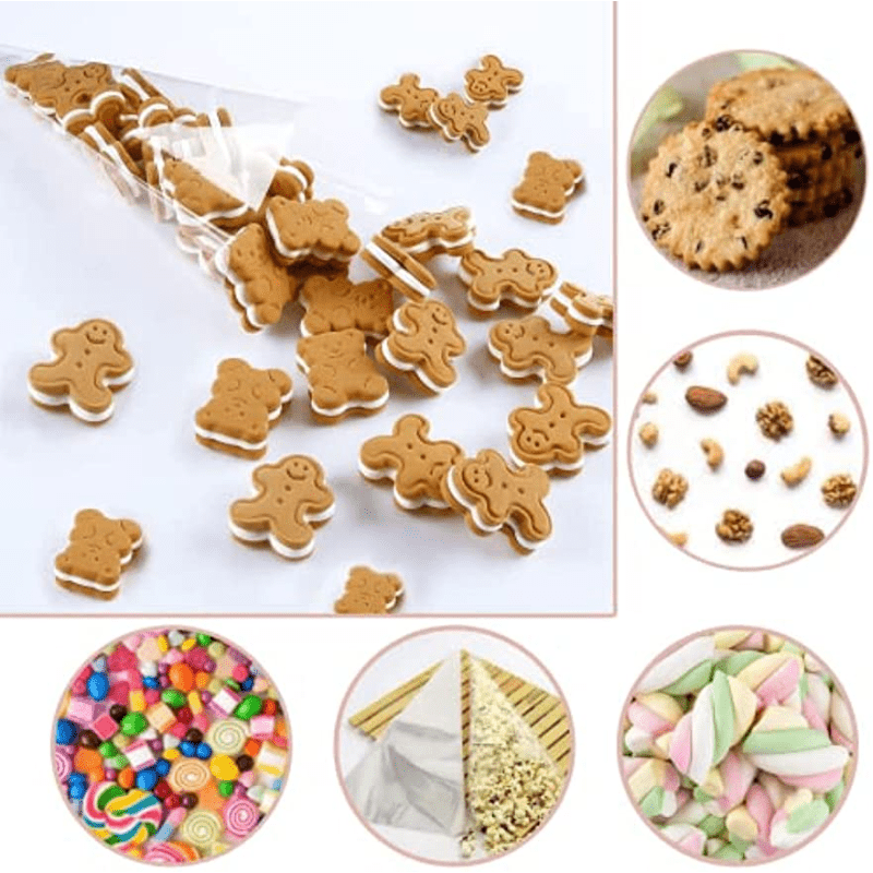 100pcs Cellophane Bags 13 Crystal Clean Sweet Cone Bags With Twist Ties
