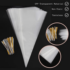 100pcs Cellophane Bags 13 Crystal Clean Sweet Cone Bags With Twist Ties