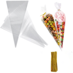 100pcs Cellophane Bags 13 Crystal Clean Sweet Cone Bags With Twist Ties