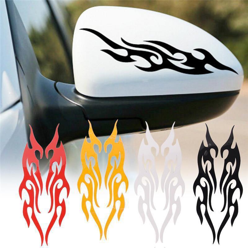 2pcs Flame Pattern Car Rearview Mirror Sticker Reflective Body Bumper Sticker