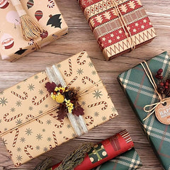 Christmas Wrapping Paper Set with Cowhide Rope and Double-Sided Tape