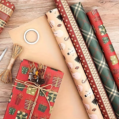 Christmas Wrapping Paper Set with Cowhide Rope and Double-Sided Tape