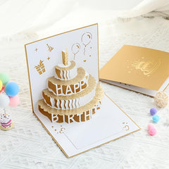 3D Happy Birthday Card Foldable Gift Blessing Cake Holiday Pop Up Greeting
