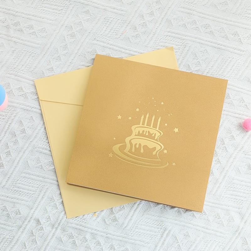 3D Happy Birthday Card Foldable Gift Blessing Cake Holiday Pop Up Greeting