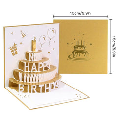 3D Happy Birthday Card Foldable Gift Blessing Cake Holiday Pop Up Greeting