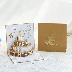 3D Happy Birthday Card Foldable Gift Blessing Cake Holiday Pop Up Greeting