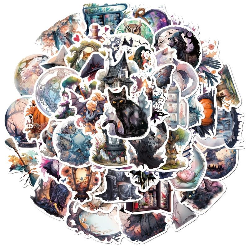 50 Pcs Halloween Witchy Stickers Gothic Waterproof Vinyl Pack