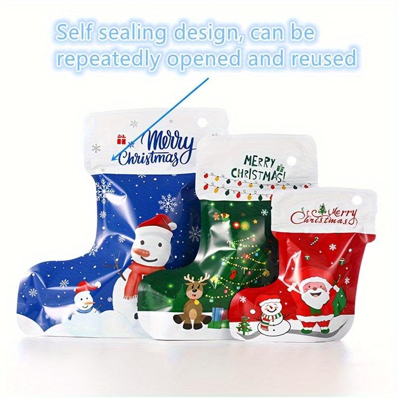12pcs Christmas Socks Gift Bags Self-Sealing Packaging