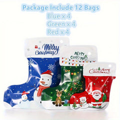 12pcs Christmas Socks Gift Bags Self-Sealing Packaging