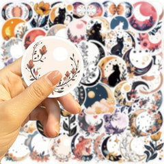 50 PCS Moon & Cat & Flower Stickers Waterproof Stickers