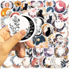 50 PCS Moon & Cat & Flower Stickers Waterproof Stickers