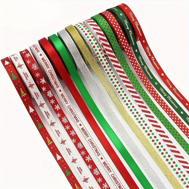 10Yards Christmas Metallic Glitter Satin Ribbons 10mm Wide