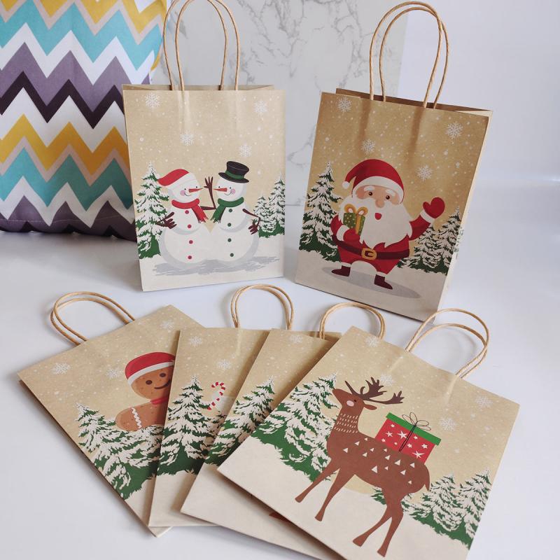 6pcs Cowhide Paper Christmas Gift Bags - Small Business Supplies