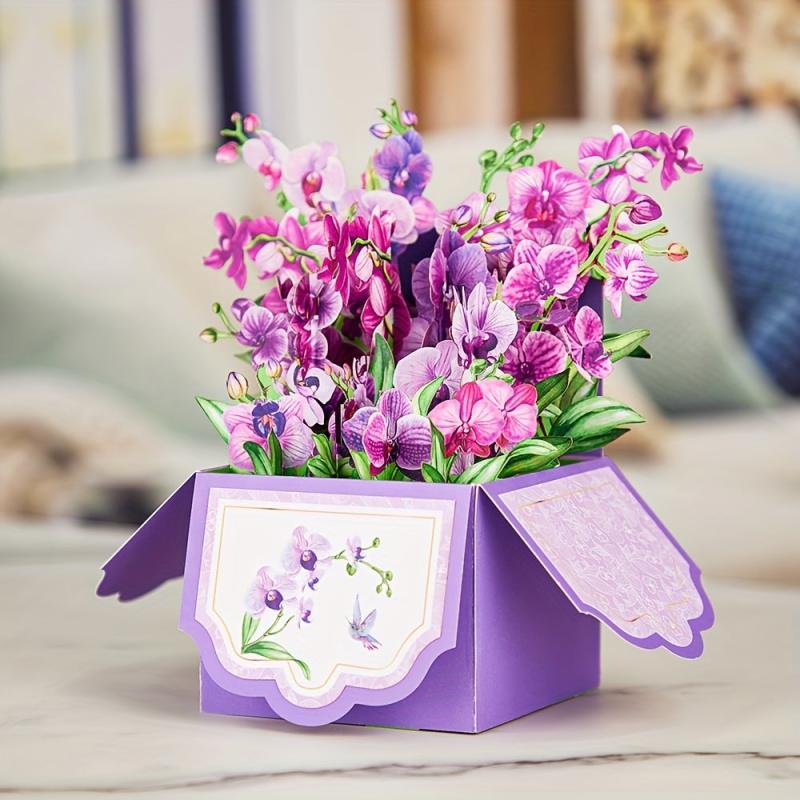 Purple Orchids Pop Up Card Flower Pop Up Box Card Home Decor Mother Mom Gift