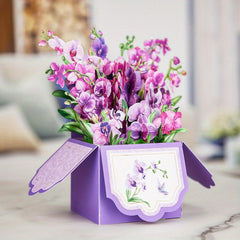 Purple Orchids Pop Up Card Flower Pop Up Box Card Home Decor Mother Mom Gift