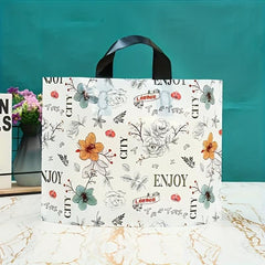 5pcs Flower Printed Plastic Tote Bags - British Style Party Favor Bags