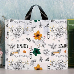 5pcs Flower Printed Plastic Tote Bags - British Style Party Favor Bags