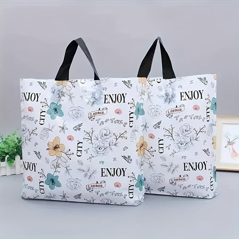 5pcs Flower Printed Plastic Tote Bags - British Style Party Favor Bags