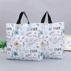 5pcs Flower Printed Plastic Tote Bags - British Style Party Favor Bags