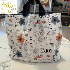 5pcs Flower Printed Plastic Tote Bags - British Style Party Favor Bags