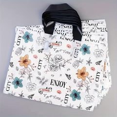 5pcs Flower Printed Plastic Tote Bags - British Style Party Favor Bags
