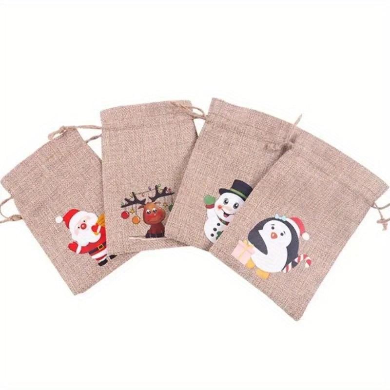 1pc Christmas Burlap Gift Bag Drawstring Christmas Favors Candy Bag Navidad