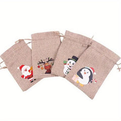 1pc Christmas Burlap Gift Bag Drawstring Christmas Favors Candy Bag Navidad