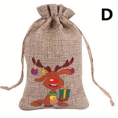 1pc Christmas Burlap Gift Bag Drawstring Christmas Favors Candy Bag Navidad