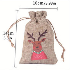 1pc Christmas Burlap Gift Bag Drawstring Christmas Favors Candy Bag Navidad