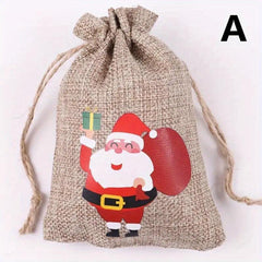 1pc Christmas Burlap Gift Bag Drawstring Christmas Favors Candy Bag Navidad