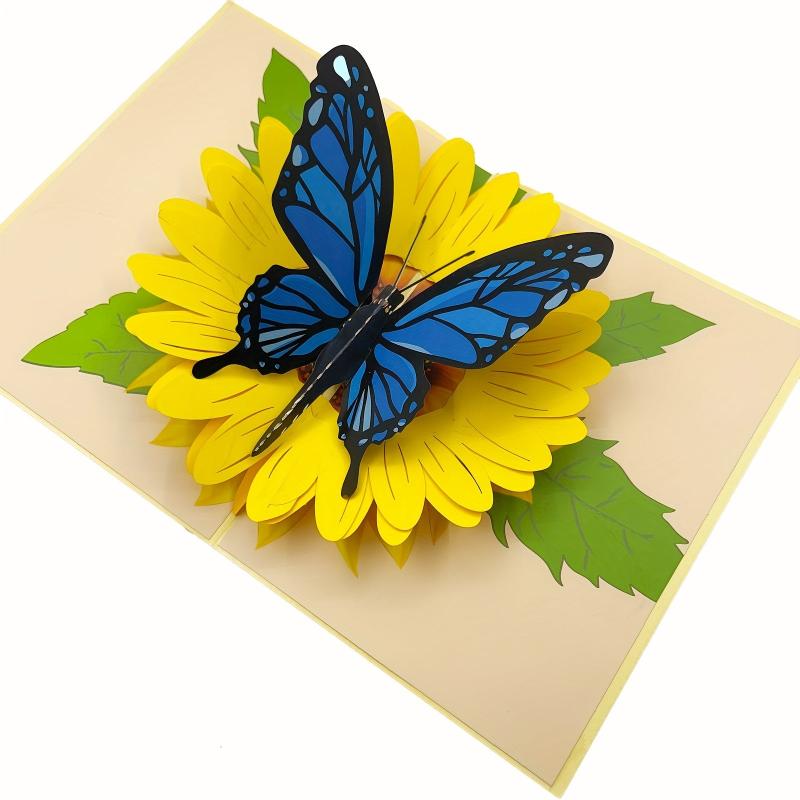 Pop Up 3D Greeting Card Butterfly Sunflower for Birthday Anniversary