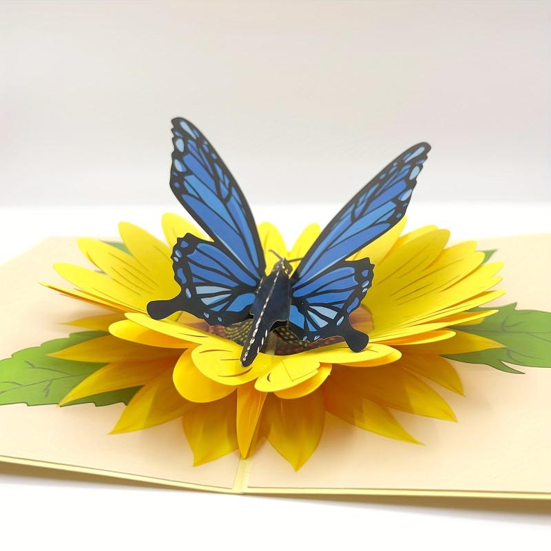 Pop Up 3D Greeting Card Butterfly Sunflower for Birthday Anniversary