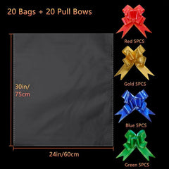 20pcs Clear Cello Bags & Pull Bows Set for Baskets - Holidays Packaging