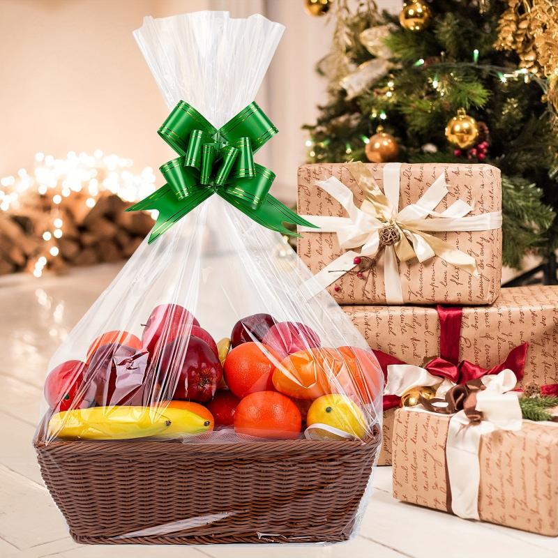 20pcs Clear Cello Bags & Pull Bows Set for Baskets - Holidays Packaging