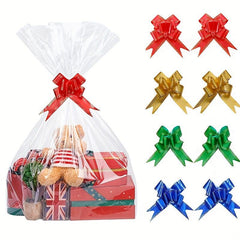 20pcs Clear Cello Bags & Pull Bows Set for Baskets - Holidays Packaging