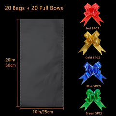20pcs Clear Cello Bags & Pull Bows Set for Baskets - Holidays Packaging