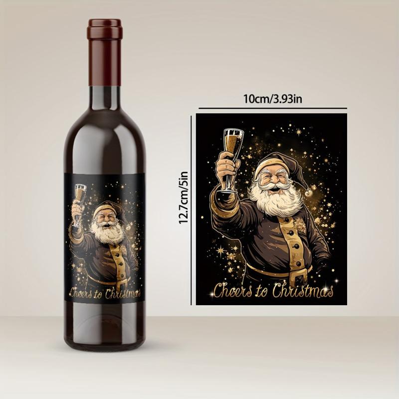 9pcs Christmas Wine Bottle Stickers Waterproof 12.7x9 - Christmas Party Decor