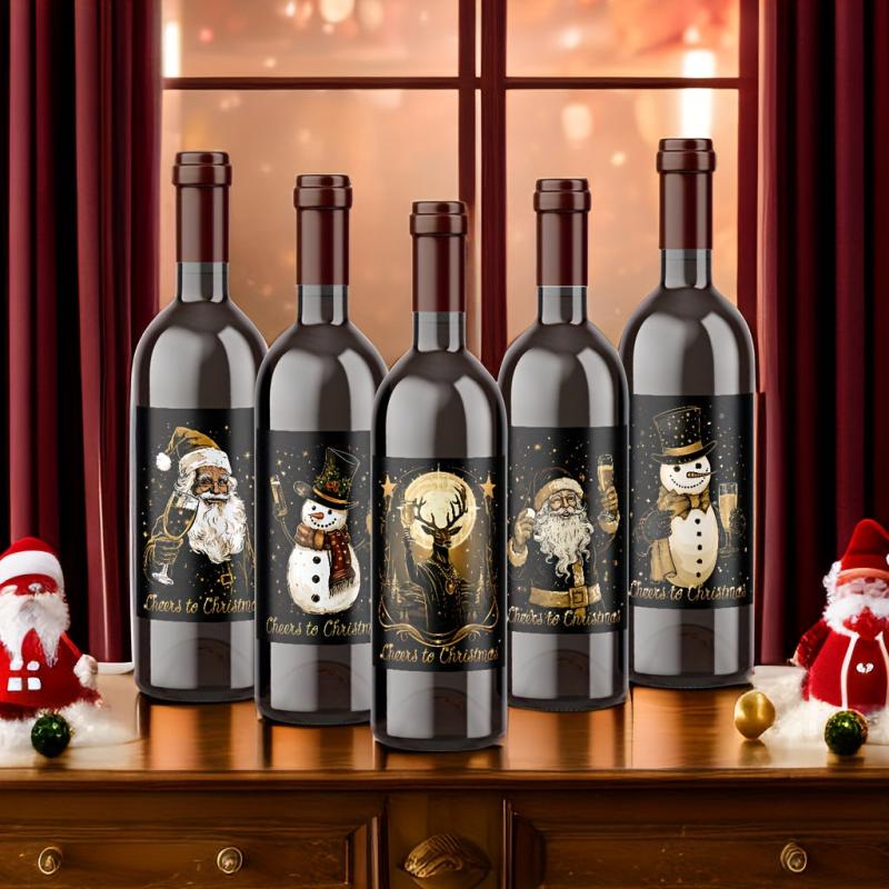 9pcs Christmas Wine Bottle Stickers Waterproof 12.7x9 - Christmas Party Decor