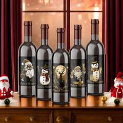 9pcs Christmas Wine Bottle Stickers Waterproof 12.7x9 - Christmas Party Decor