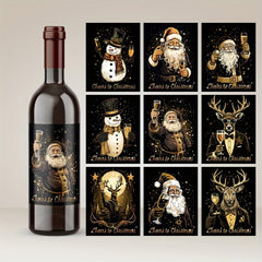 9pcs Christmas Wine Bottle Stickers Waterproof 12.7x9 - Christmas Party Decor
