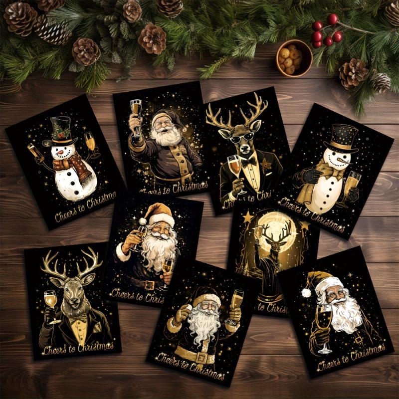 9pcs Christmas Wine Bottle Stickers Waterproof 12.7x9 - Christmas Party Decor