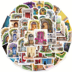 50 Pcs Vintage Door Scrapbook Stickers Retro Boho Flowers for Journaling