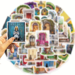 50 Pcs Vintage Door Scrapbook Stickers Retro Boho Flowers for Journaling